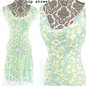 Wrapper Light Green and Aqua Floral Cap-Sleeve Fit & Flare Dress